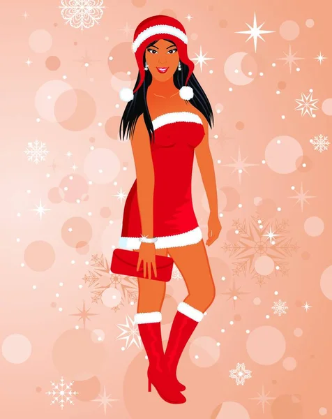 Ilustrace Módní Vánoční Dívka Santa Obleku Vektor — Stockový vektor