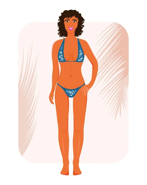 Illustratie Brunette Gebruind Meisje Bikini Vector — Stockvector