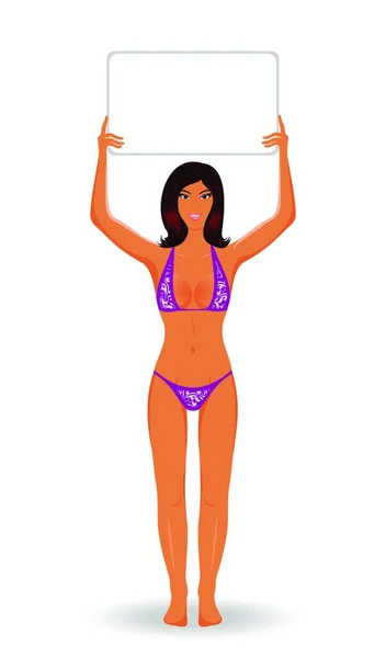Illustratie Schoonheid Meisje Bikini Met Banner Geïsoleerd Vector — Stockvector