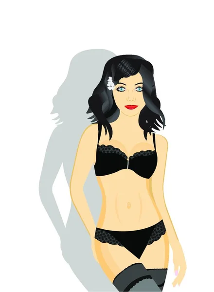 Beautiful Sexy Girl Black Lingerie Vector — Stock Vector