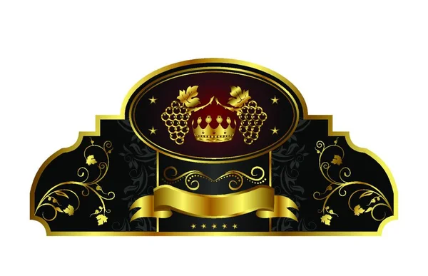 Illustrazione Decorativa Etichetta Cornice Oro Con Vite Vettore — Vettoriale Stock