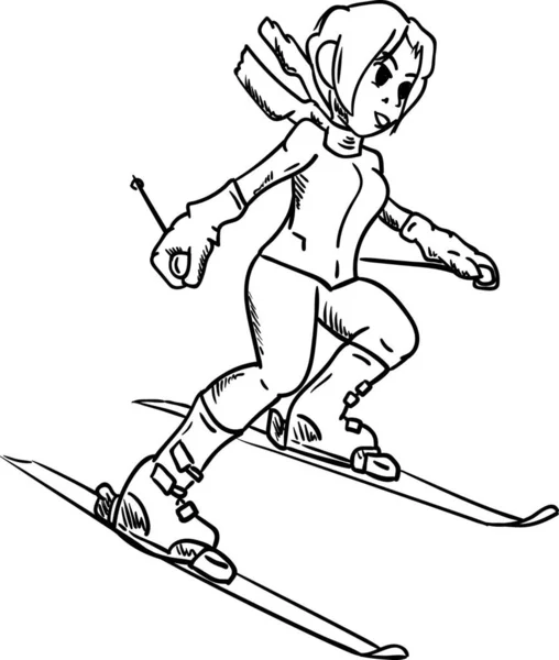 Vector Young Woman Skiing Isolated Background — Stock Vector