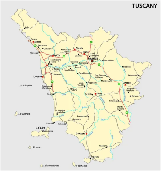 Mapa Dos Vectores Rodoviários Região Italiana Toscana — Vetor de Stock