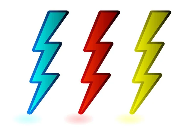 Collection Red Blue Yellow Lightning Bolts Cartoon — Stock Vector