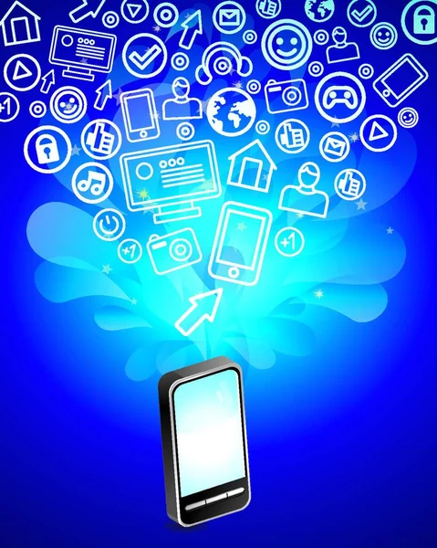 Telefon Jasnymi Ikonami Mediów Społecznościowych Ilustracja Wektora — Wektor stockowy