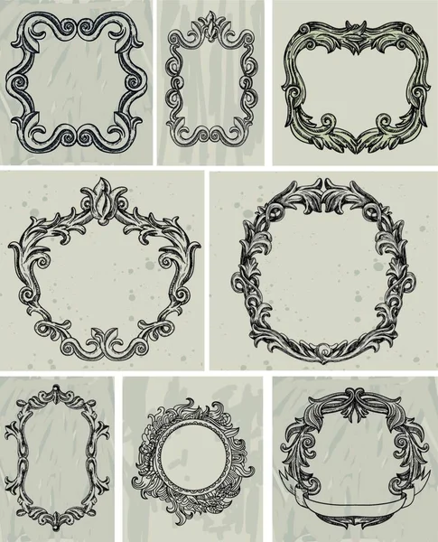 Set Vintage Frames Design Elementen — Stockvector