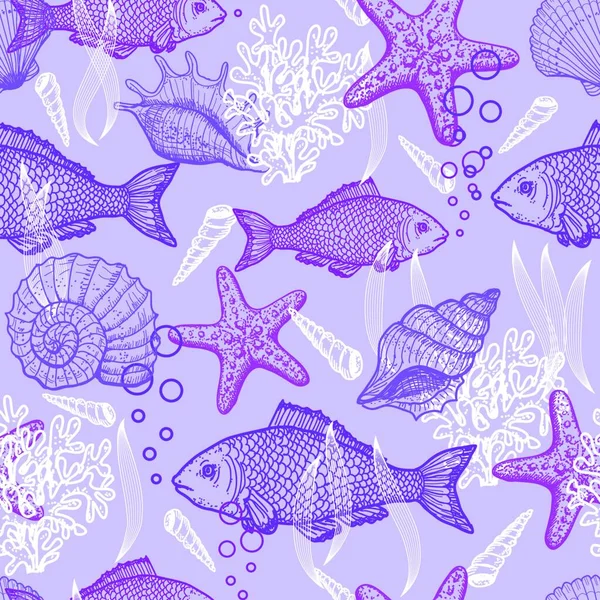 Sea Hand Drawn Seamless Pattern — Stock Vector