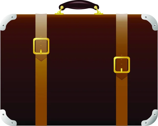 棕色行李箱 有带子和扣子 复古风格 — 图库矢量图片