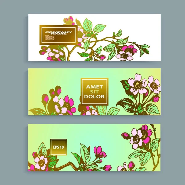 Kasvitieteellinen Häät Kutsukortti Malli Suunnittelu Käsin Piirretty Sakura Kukkia Lehtiä — vektorikuva