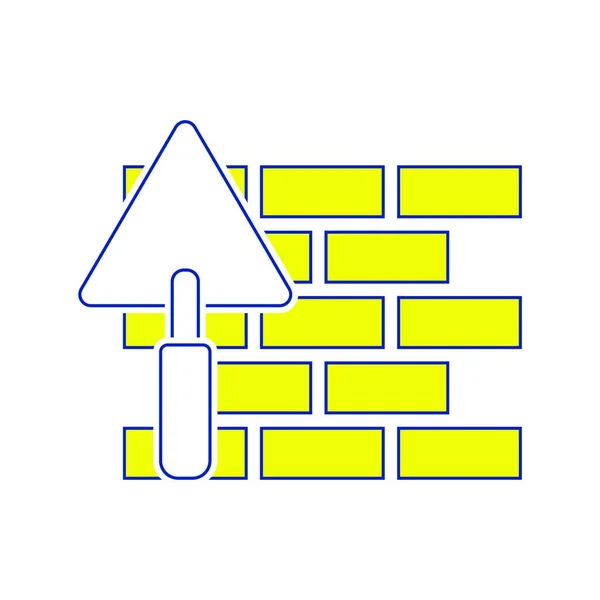 Ícone Parede Tijolo Com Espátula Design Linha Fina Ilustração Vetorial — Vetor de Stock