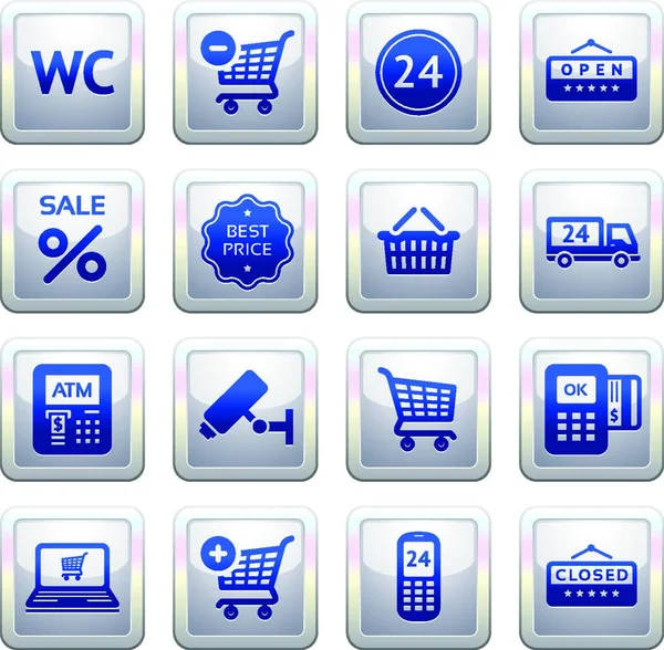 Nastavit Piktogramy Služeb Supermarketu Nákupní Symboly — Stockový vektor