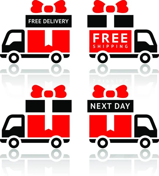 Набір Червоних Іконок Вантажівки Безкоштовна Доставка — стоковий вектор