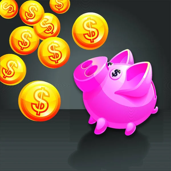 Ilustração Banco Piggy Ícone Eleitor Rosa Fundo Preto —  Vetores de Stock