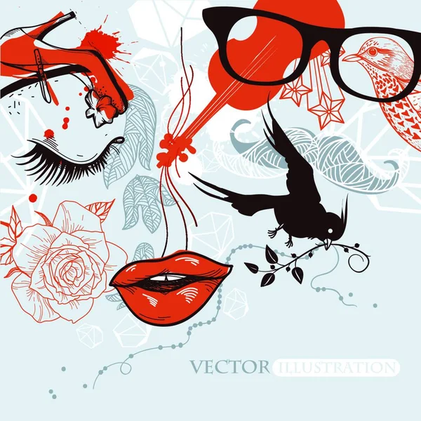 Vector Illustration Beautiful Woman Tattoo — Stock Vector