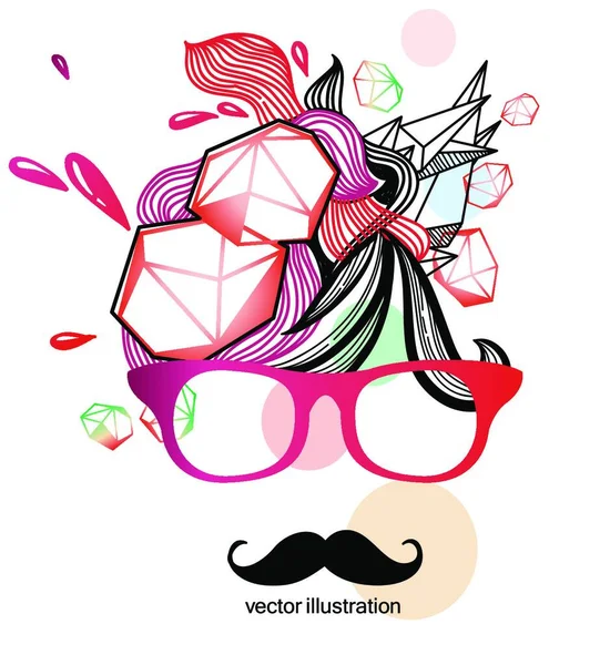 Vektorillustration Eines Abstrakten Gesichts Mit Cartoon Schnurrbart Roter Brille — Stockvektor