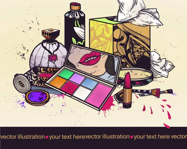 Illustration Vectorielle Maquillage Coloré Des Cosmétiques — Image vectorielle