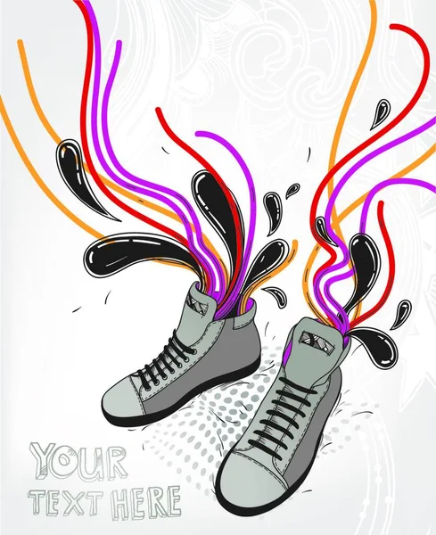 Vector Illustration Grey Sneakers Colorful Waves — Stockový vektor