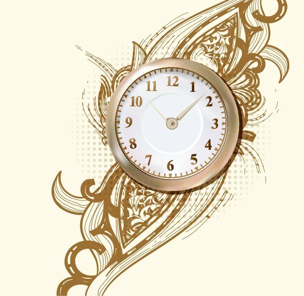 Ilustración Vectorial Reloj Oro Antiguo Sobre Fondo Abstracto Con Rico — Archivo Imágenes Vectoriales