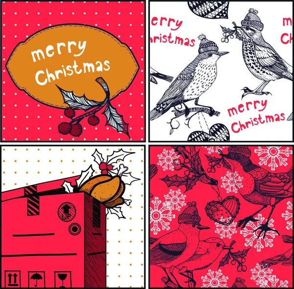 圣诞套牌和圣诞无缝图案 — 图库矢量图片