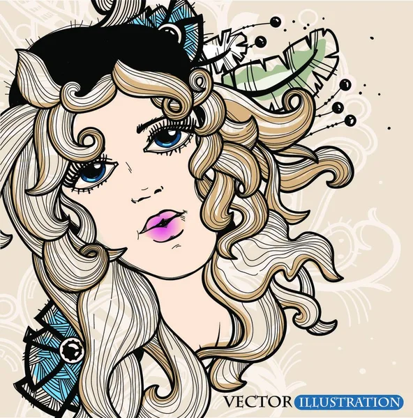 Ilustración Vectorial Una Chica Sombrero Negro — Archivo Imágenes Vectoriales