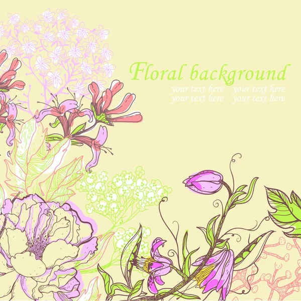 Fundo Floral Vetor Com Flores Florescentes Plantas — Vetor de Stock