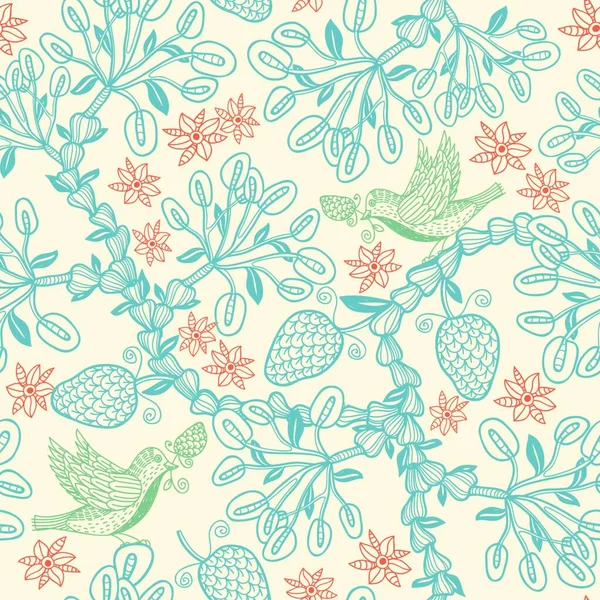 Vecteur Motif Floral Sans Soudure Avec Plantes Oiseaux Décoratifs — Image vectorielle