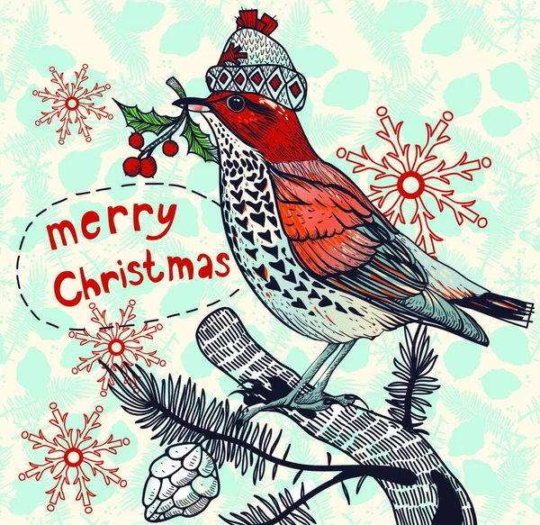 Illustration Vectorielle Noël Oiseau Hiver Coloré — Image vectorielle