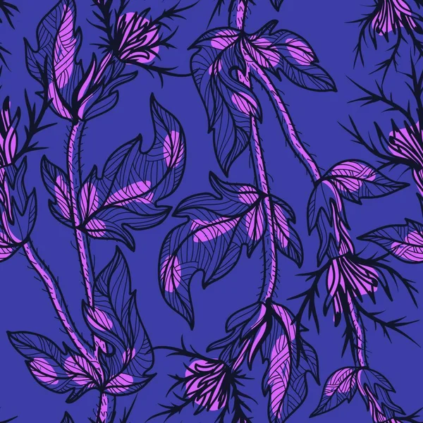 Векторный Цветочный Узор Тюленей Фиолетовым Чертополохом — стоковый вектор
