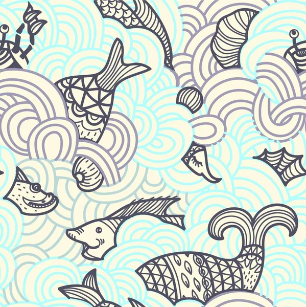 Бесшумный Узор Волнами Рыбами — стоковый вектор