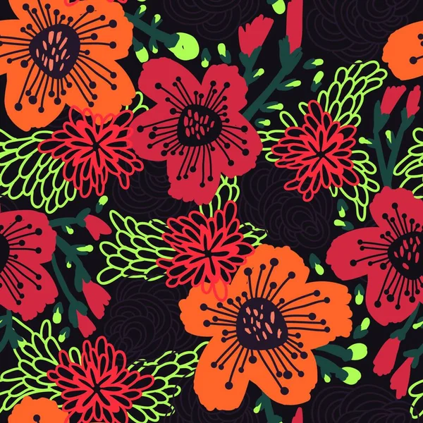 Motif Floral Vectoriel Sans Couture Avec Des Fleurs Abstraites Florissantes — Image vectorielle