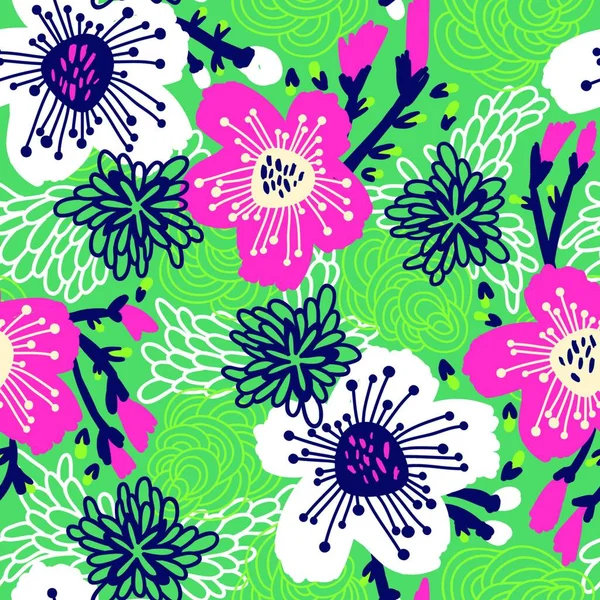 Vektor Florales Nahtloses Muster Mit Blühenden Abstrakten Blumen — Stockvektor