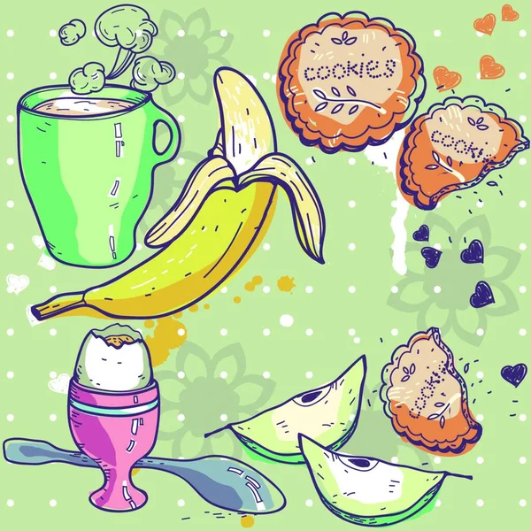 Hand Drawn Vector Illustration Breakfast Food — Stockový vektor