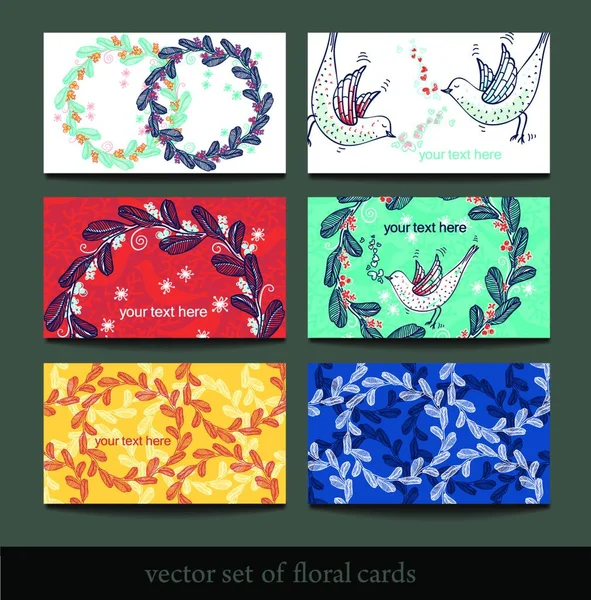 Vector Conjunto Tarjetas Colores Florales — Vector de stock