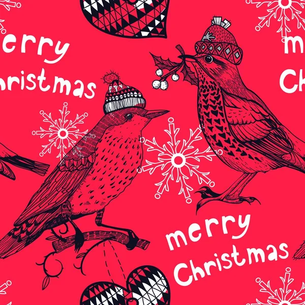 Modèle Sans Couture Vecteur Noël Avec Des Oiseaux Vintage — Image vectorielle
