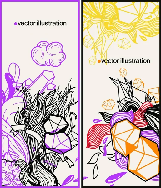 Zwei Vektorkarten Mit Abstrakten Bunten Doodles — Stockvektor