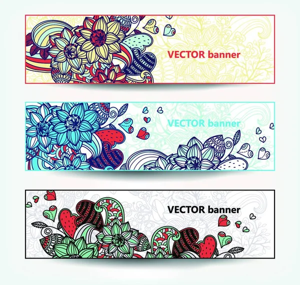 Vector Conjunto Tarjetas Florales Con Corazones Coloridos Flores — Vector de stock