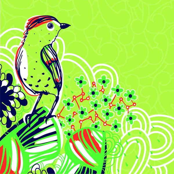 Wektorowa Ilustracja Małego Ptaszka Abstrakcyjnym Kwiatowym Tle — Wektor stockowy