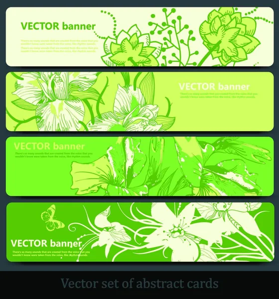 Ensemble Vectoriel Cartes Florales Vertes Avec Des Fleurs Fleurs Été — Image vectorielle