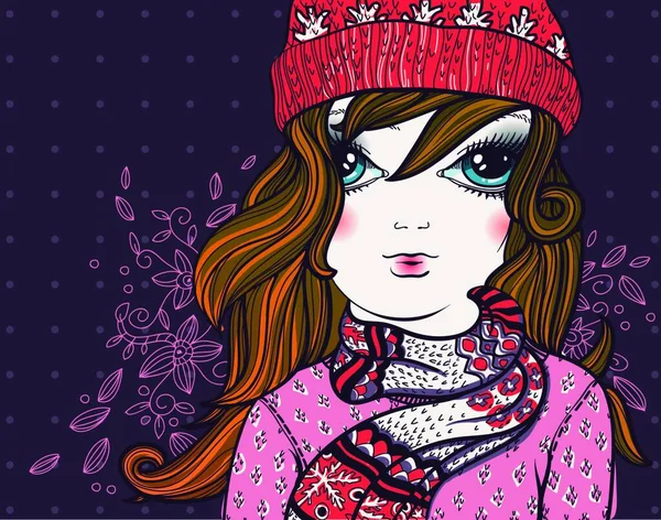 Ilustração Vetorial Uma Menina Durante Inverno —  Vetores de Stock