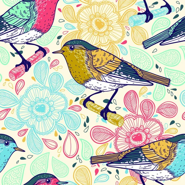 Vector Seamless Pattern Colorful Birds — Stock Vector