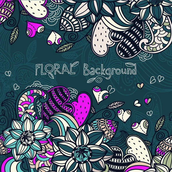 Fundo Floral Vetor Com Corações Coloridos — Vetor de Stock