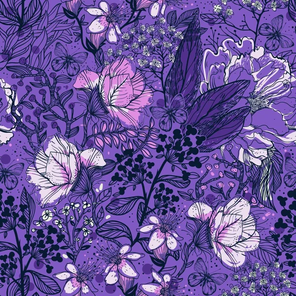 Vektor Florales Nahtloses Muster Mit Einer Vielzahl Von Gartenblumen — Stockvektor