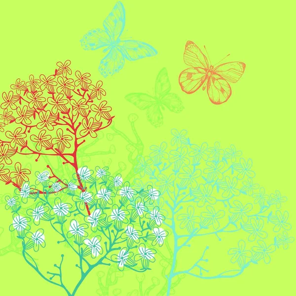 Векторная Иллюстрация Цветущих Растений Зеленом Фоне — стоковый вектор