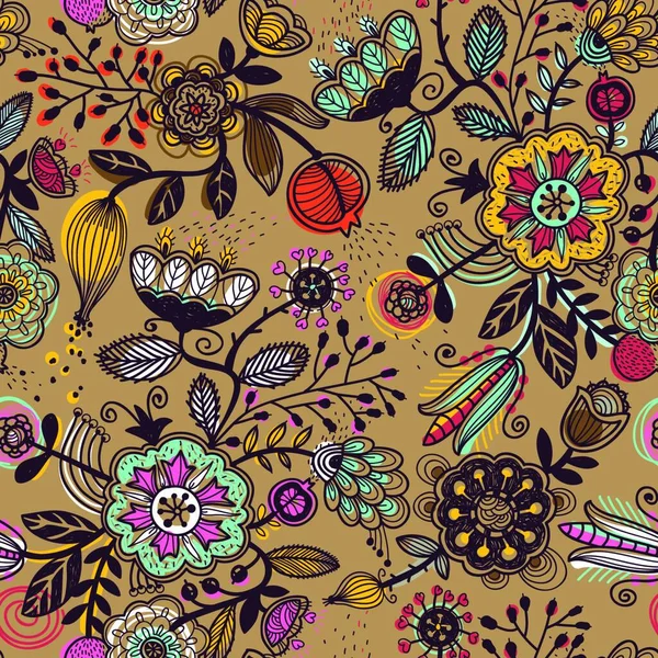 Векторний Квітковий Безшовний Візерунок Фантастичними Фруктами Рослинами — стоковий вектор