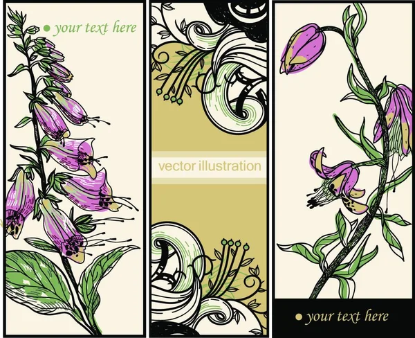 Jeu Vectoriel Cartes Florales Dessinées Main — Image vectorielle