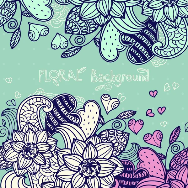 Fond Floral Vectoriel Avec Des Plantes Abstraites Des Cœurs — Image vectorielle