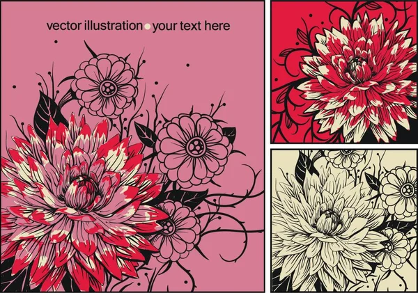 Jeu Vectoriel Cartes Florales Colorées — Image vectorielle