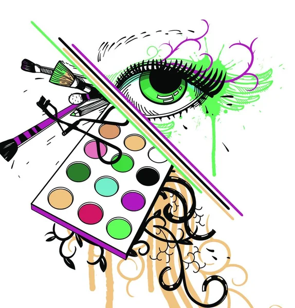一个幻想绿色的眼睛和五彩斑斓的眼睛的矢量插图 — 图库矢量图片