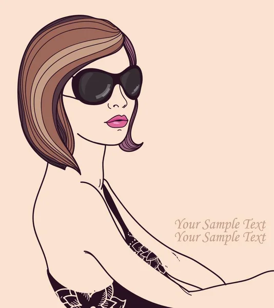 Pretty Girl Dark Sunglasses Summer Top — Stock Vector