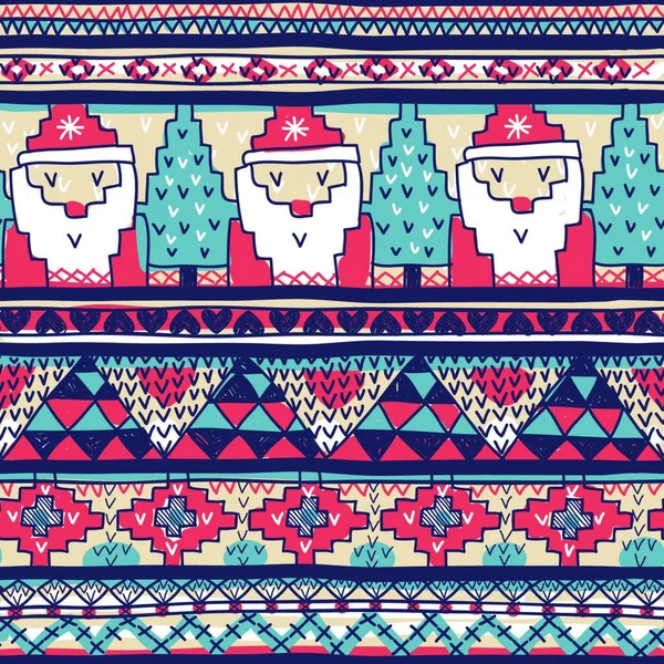 Weihnachten Vektor Nahtlose Muster Mit Gestrickten Weihnachtsmann — Stockvektor